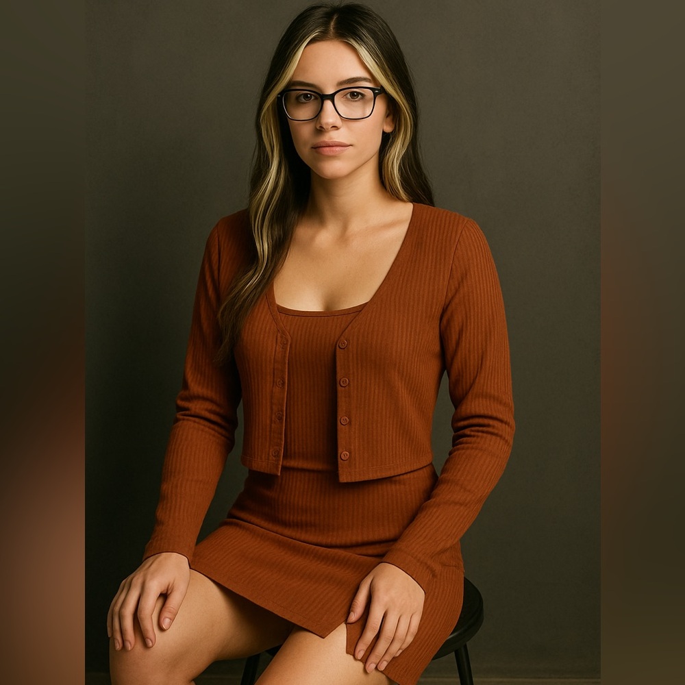 3/$20 Forever 21 Rust Midi Dress with Cardigan
